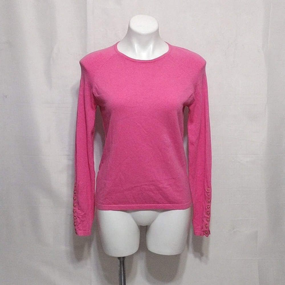 J. McLaughlin Jamey Pink Fitted Pullover Sweater Knitted Raglan Sleeves Small
